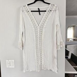 Etc White Sheer Blouse  LSwimsuit Coverup